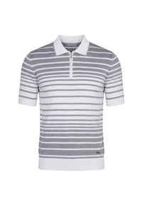 Silk striped polo shirt - White & Blue