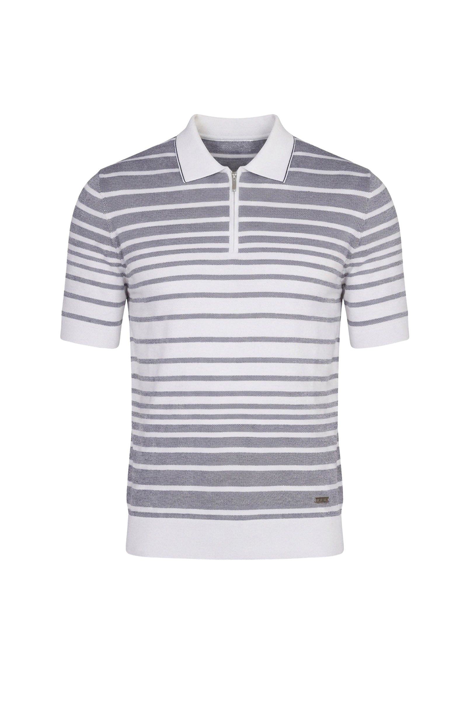 Silk striped polo shirt - White & Blue