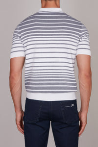 Silk striped polo shirt - White & Blue