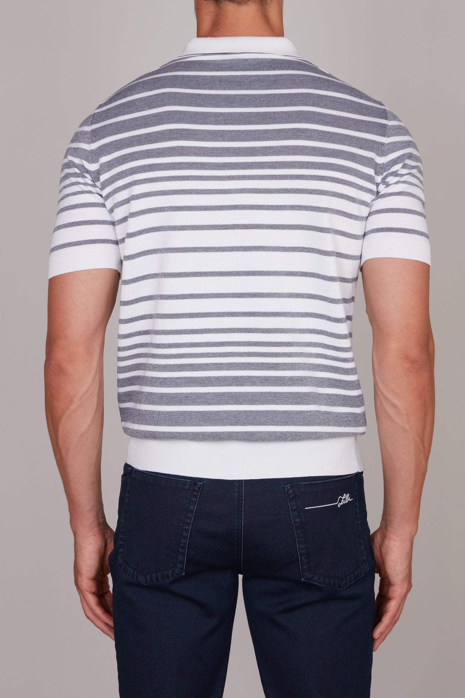 Silk striped polo shirt - White & Blue
