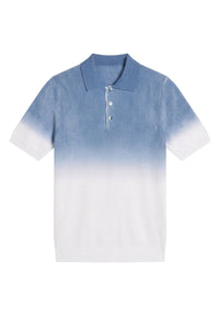 Polo à dégradé côtelé en soie mélangée - Bleu & Blanc