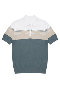Polo zippé à manches courtes - Pale Khaki & Natural White & Pale Fawn