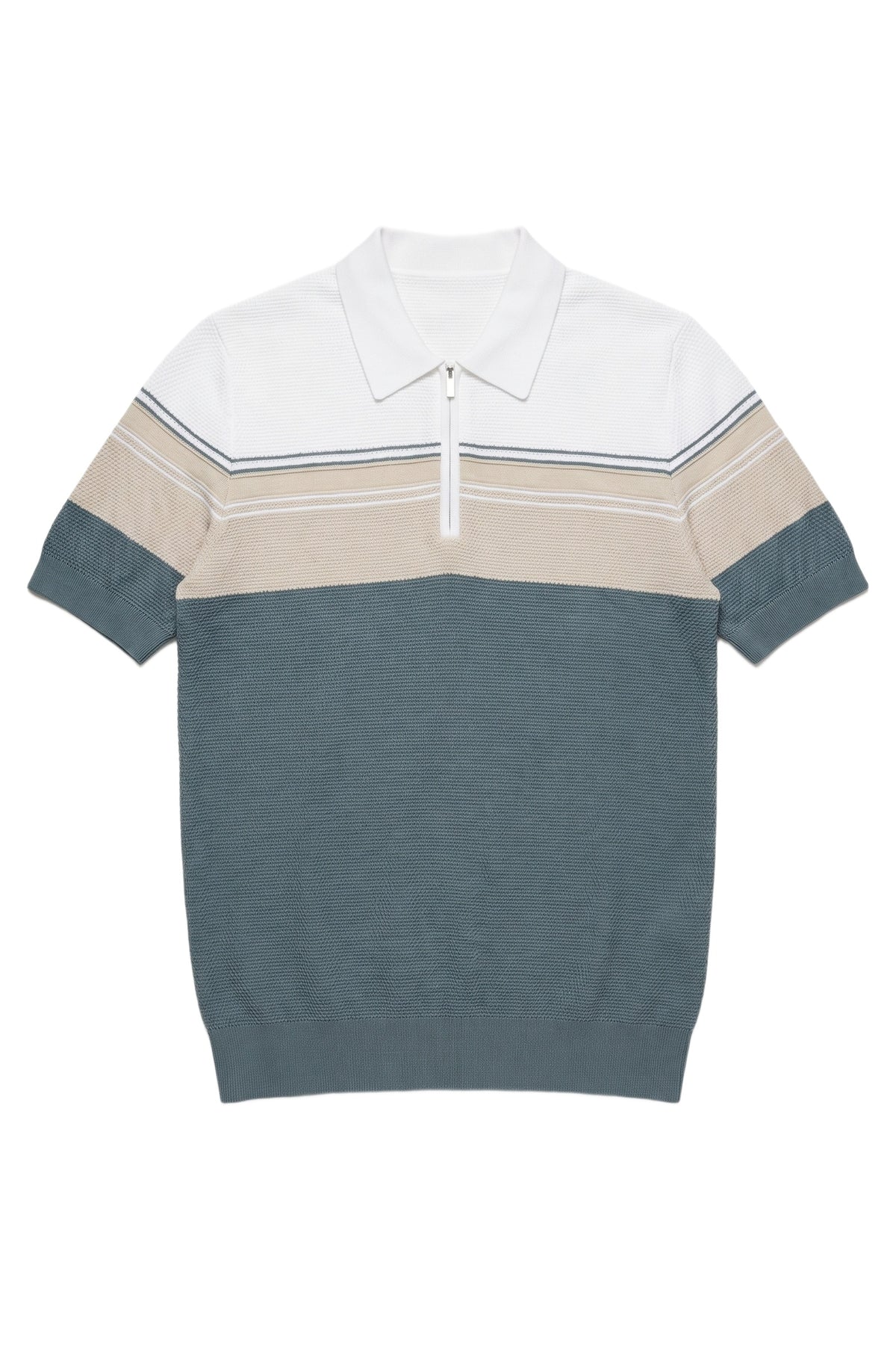 Polo zippé à manches courtes - Pale Khaki & Natural White & Pale Fawn