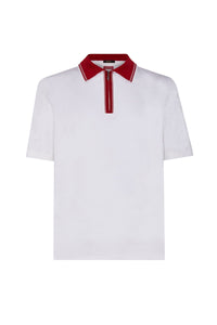 Polo zippé en soie mélangée - Blanc & Rouge
