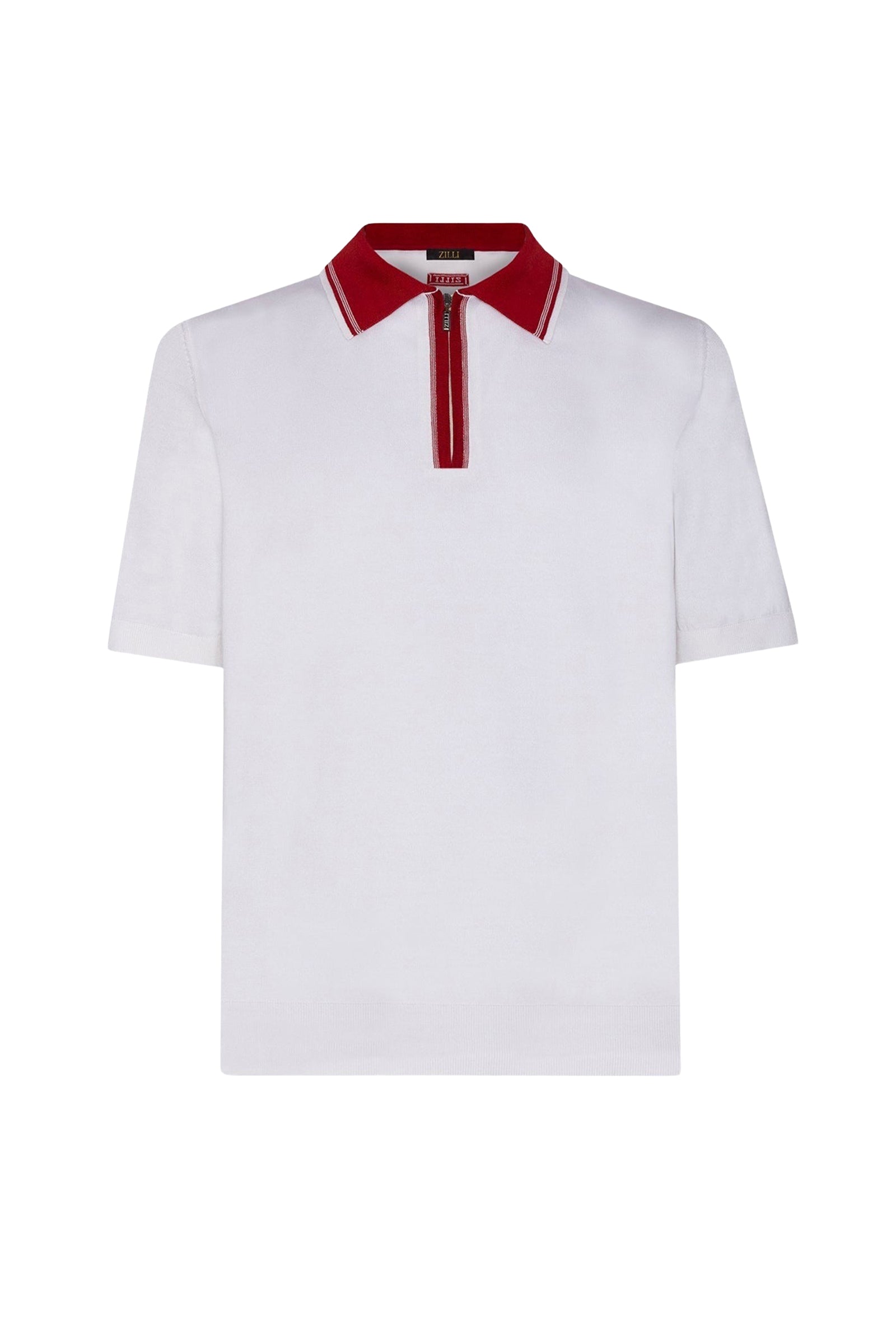 Polo zippé en soie mélangée - Blanc & Rouge