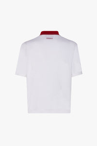 Polo zippé en soie mélangée - Blanc & Rouge