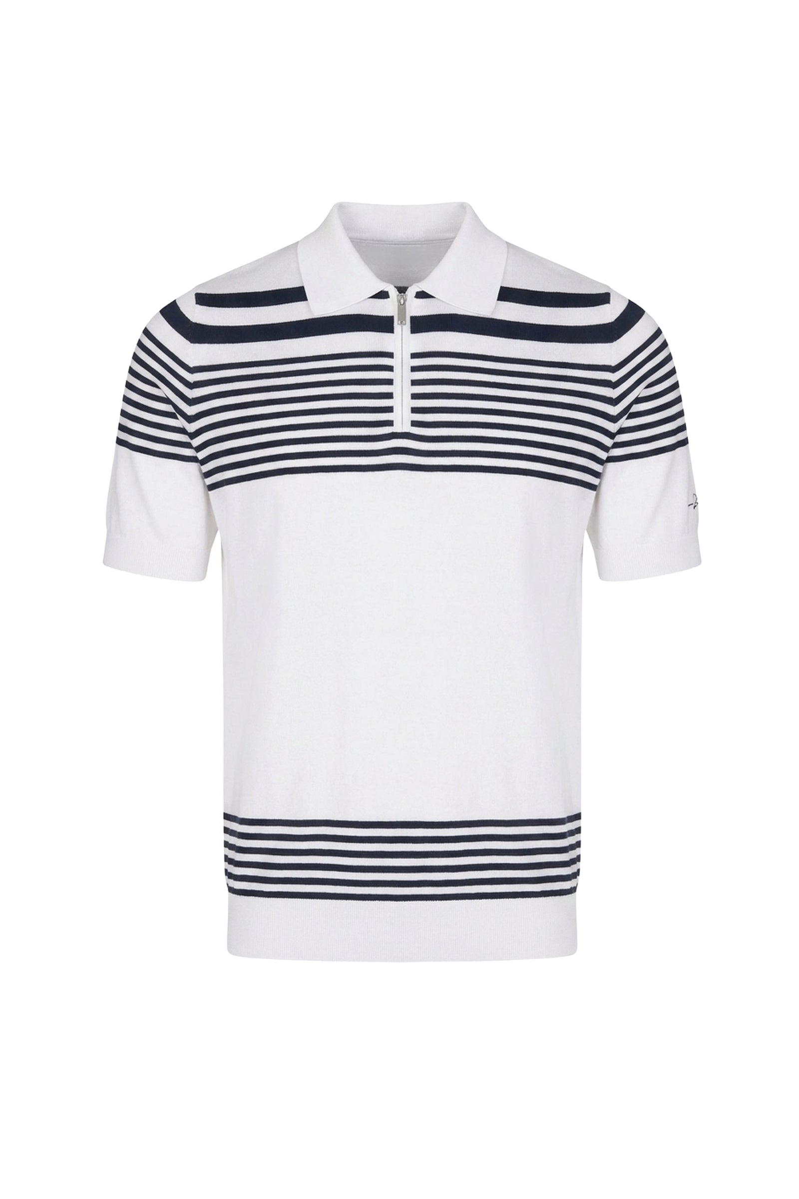 Zipped polo shirt in silk stripes - White & Blue