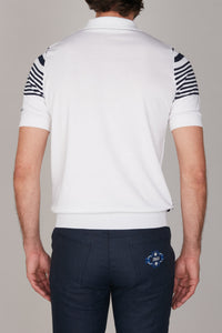 Zipped polo shirt in silk stripes - White & Blue