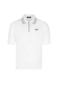 Polo à col zippé et motif en soie mélangée - Blanc & Bleu