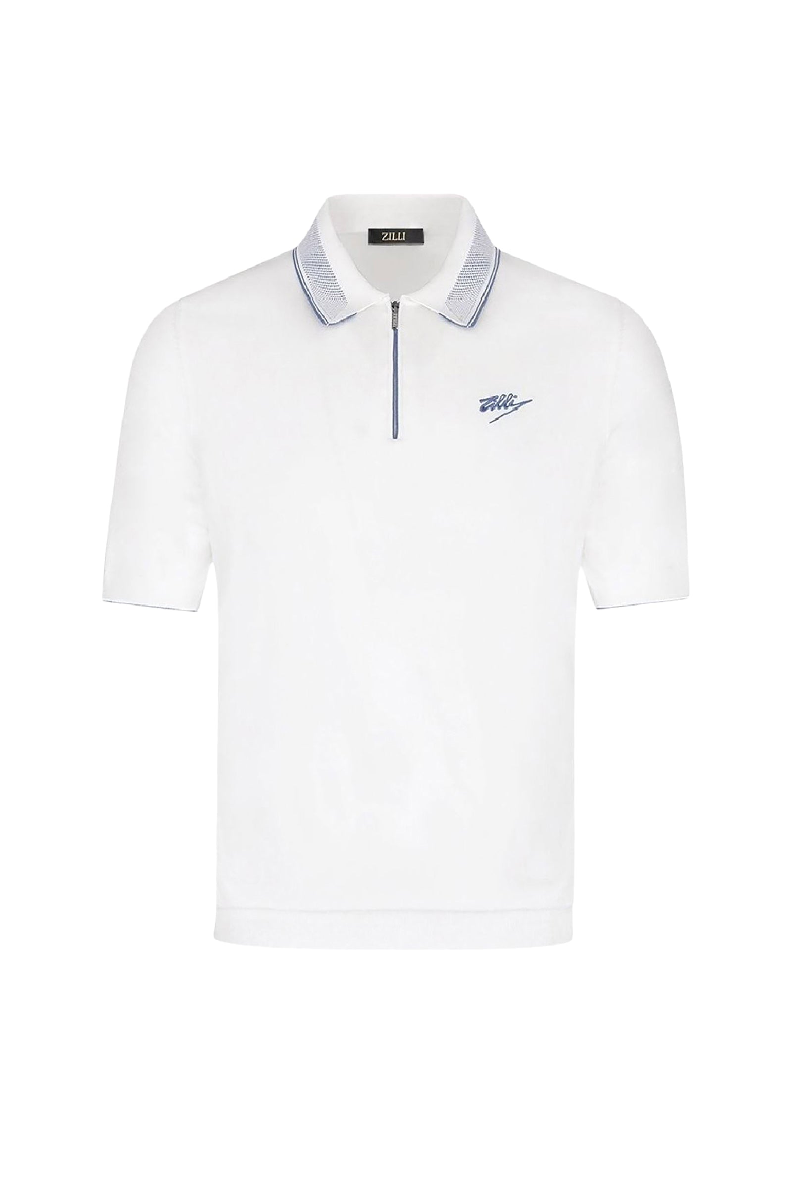 Polo à col zippé et motif en soie mélangée - Blanc & Bleu
