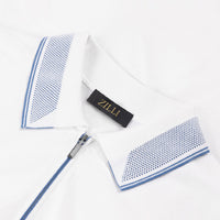 Polo à col zippé et motif en soie mélangée - Blanc & Bleu