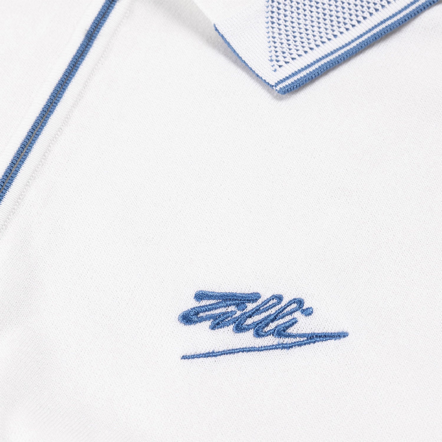 Polo à col zippé et motif en soie mélangée - Blanc & Bleu