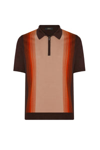 Polo à rayures en soie mélangée - Marron & Beige