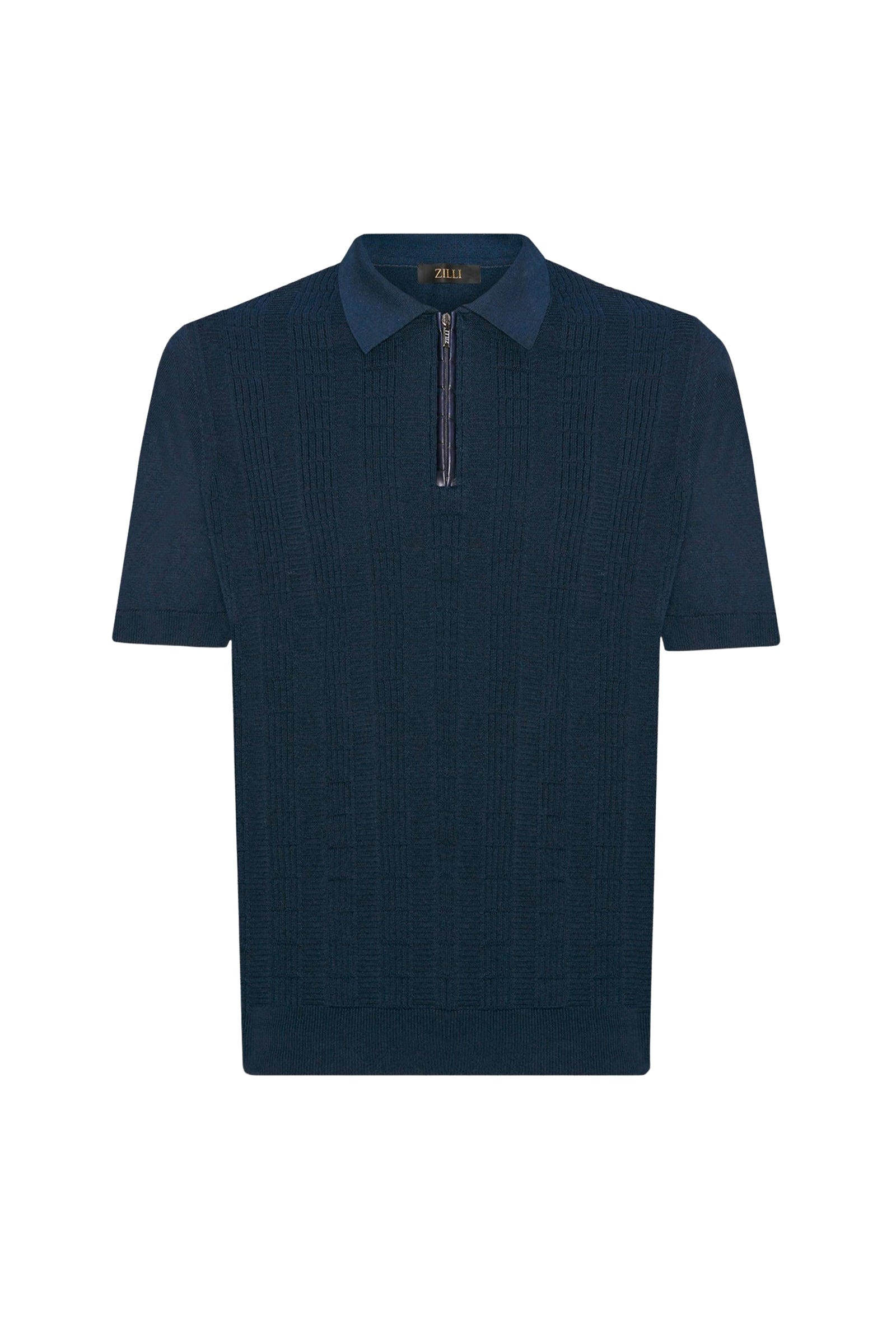 Polo à motif texturé et zippé en soie - Bleu