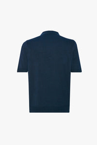 Polo à motif texturé et zippé en soie - Bleu