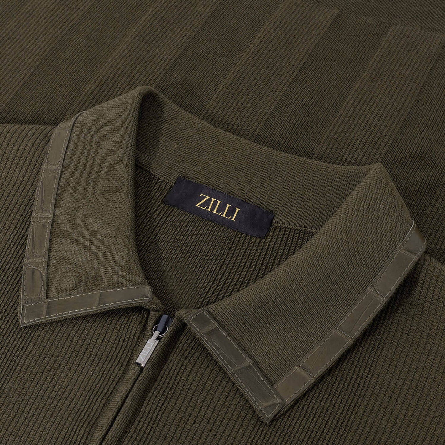 Polo zippé à col en soie - Vert