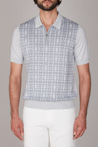 Polo à motif géométrique et zip en soie - Gris