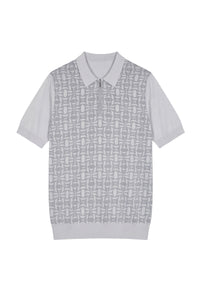 Polo à motif géométrique et zip en soie - Gris
