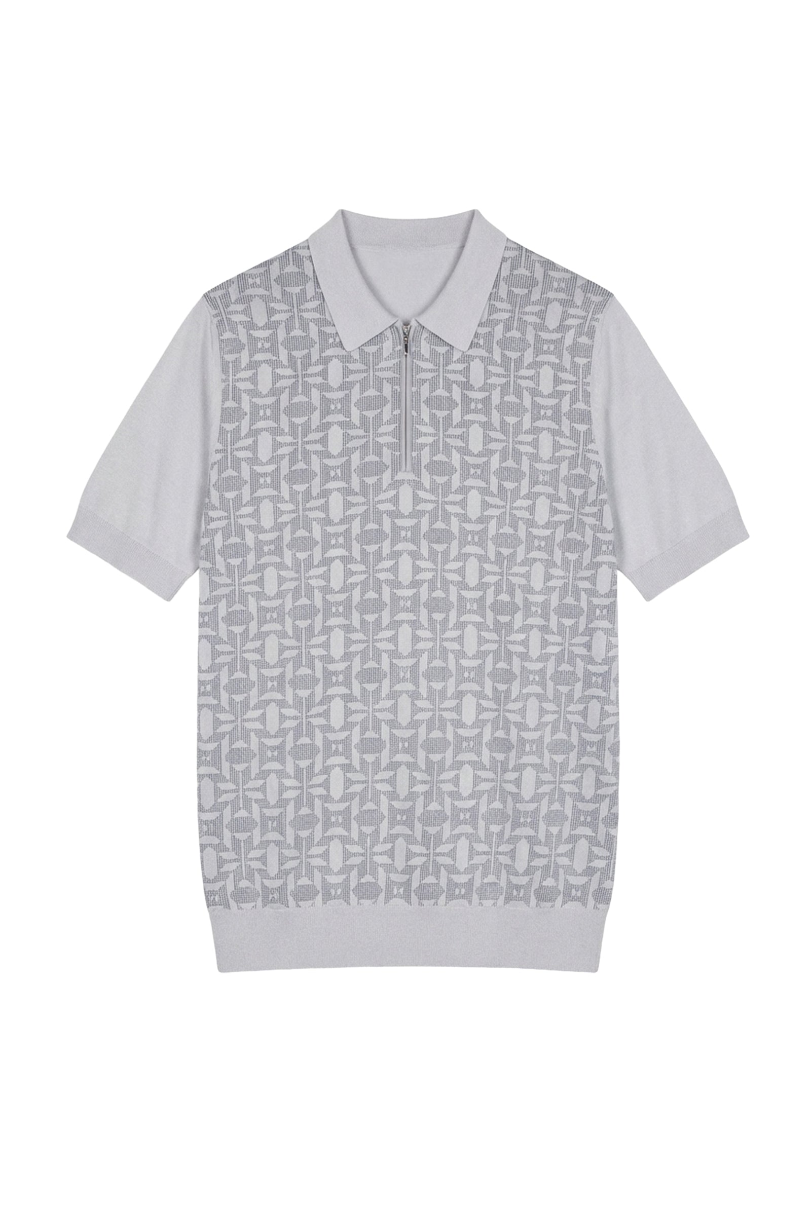 Polo à motif géométrique et zip en soie - Gris