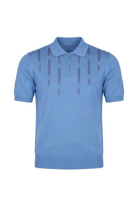 Striped zip-up polo shirt - Pale Blue Onyx