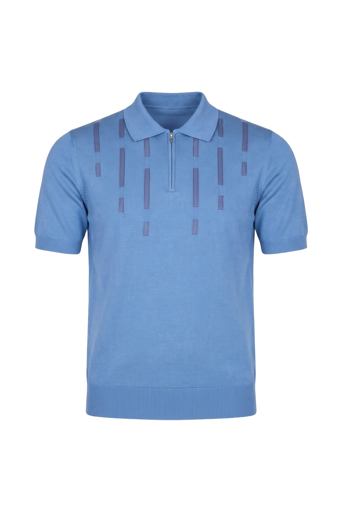 Striped zip-up polo shirt - Pale Blue Onyx