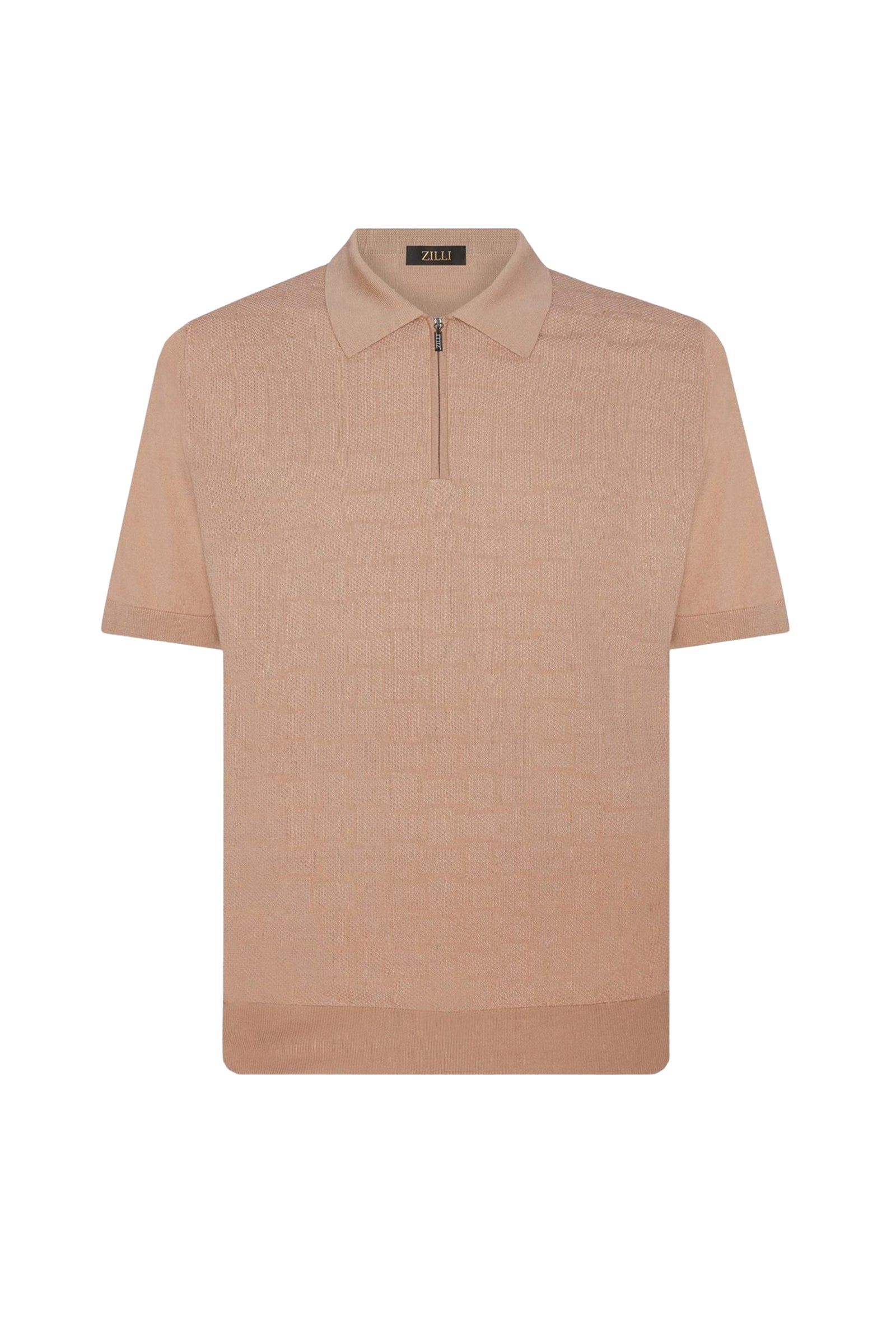 Polo à motif géométrique en soie - Beige