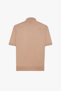 Polo à motif géométrique en soie - Beige