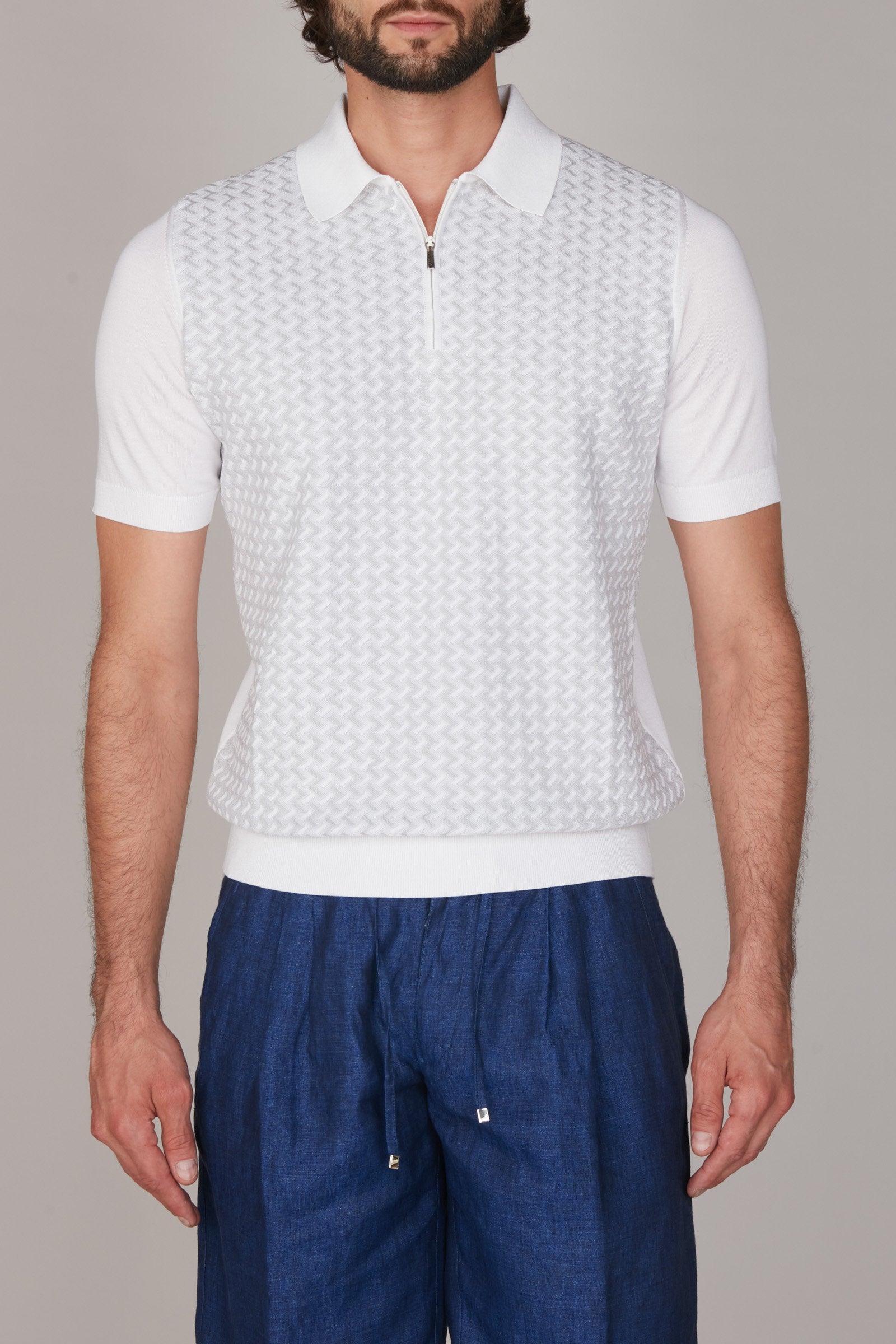 Polo zippé en soie - White