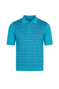 Polo à motif géométrique en soie - Bleu