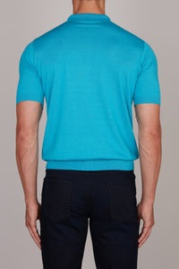 Polo à motif géométrique en soie - Bleu