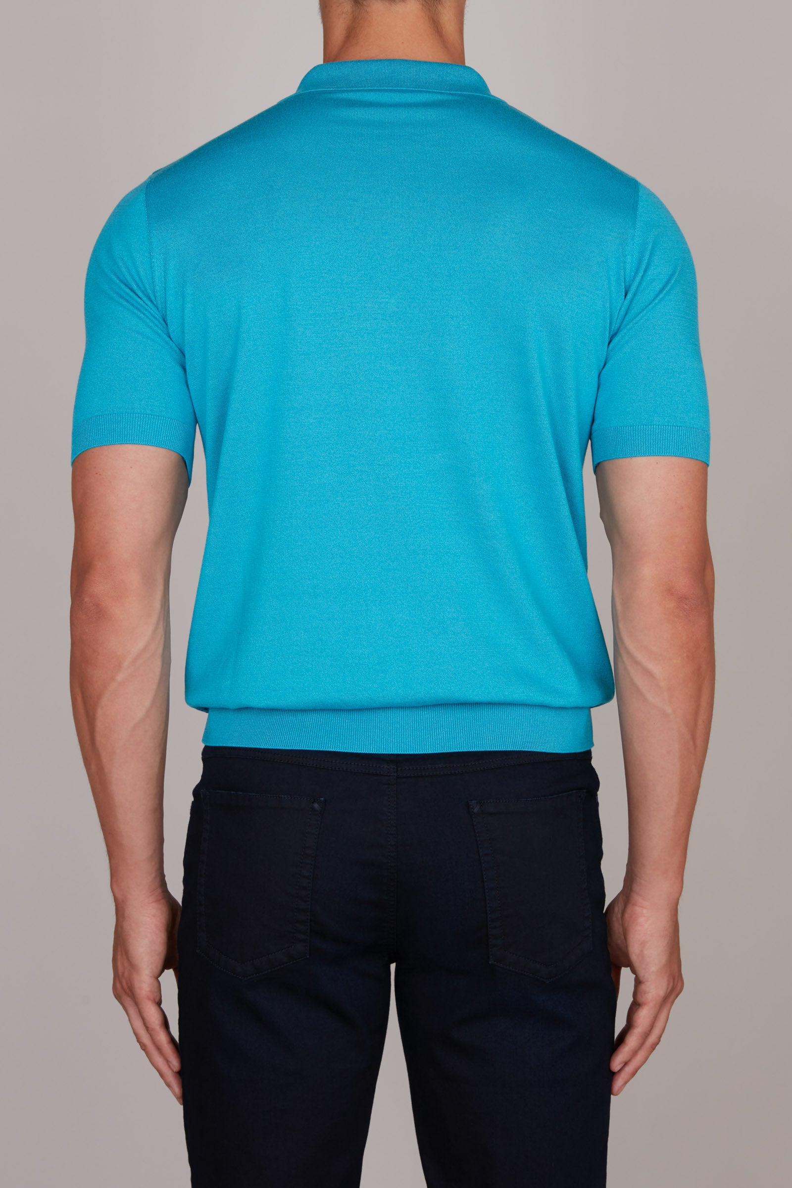 Polo à motif géométrique en soie - Bleu