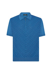 Polo à motif chevron texturé en soie mélangée - Bleu
