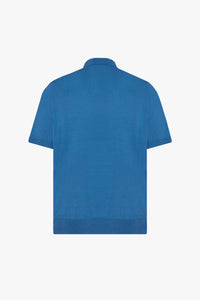 Polo à motif chevron texturé en soie mélangée - Bleu