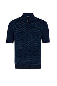Polo à motif géométrique en soie mélangée - Bleu