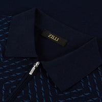 Polo à motif géométrique en soie mélangée - Bleu