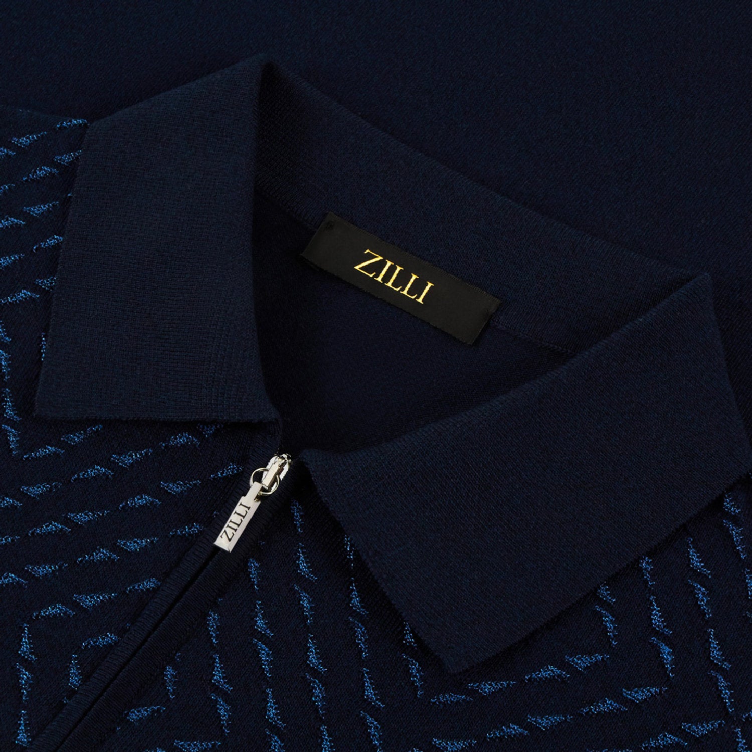 Polo à motif géométrique en soie mélangée - Bleu