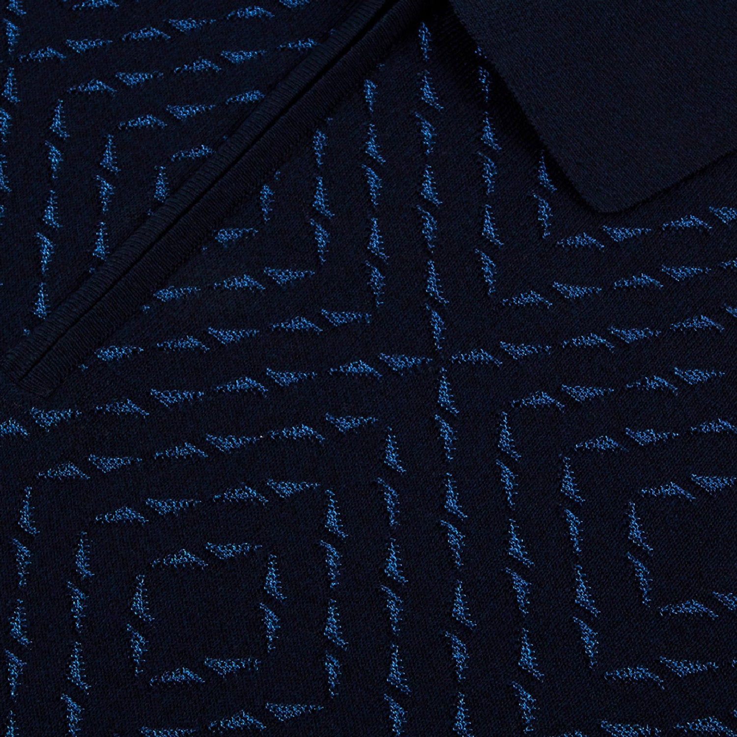 Polo à motif géométrique en soie mélangée - Bleu