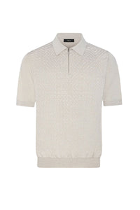 Polo zippé à motif jacquard en soie - Beige