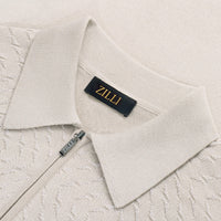 Polo zippé à motif jacquard en soie - Beige