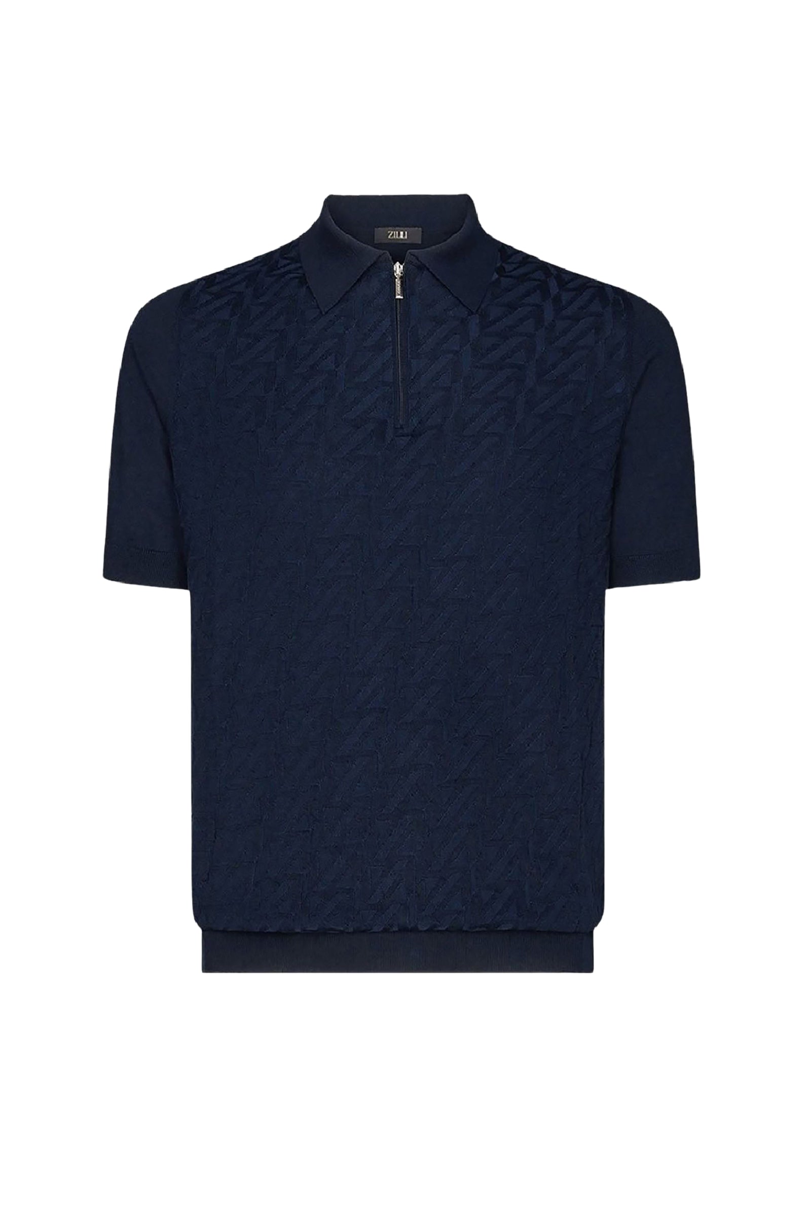 Geometric silk blend polo shirt - Blue