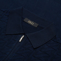 Geometric silk blend polo shirt - Blue