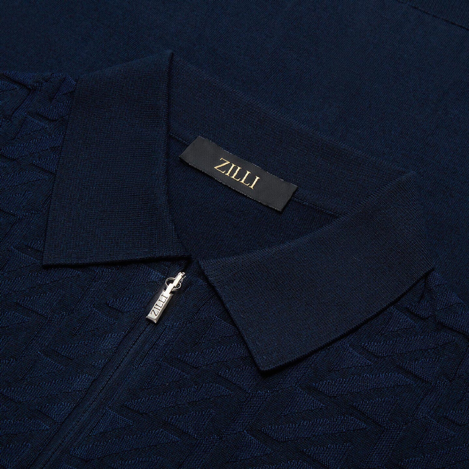 Geometric silk blend polo shirt - Blue