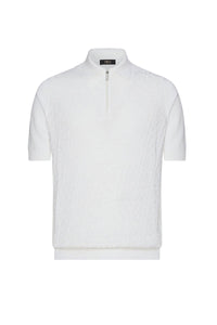 Silk blend zigzag polo shirt - White