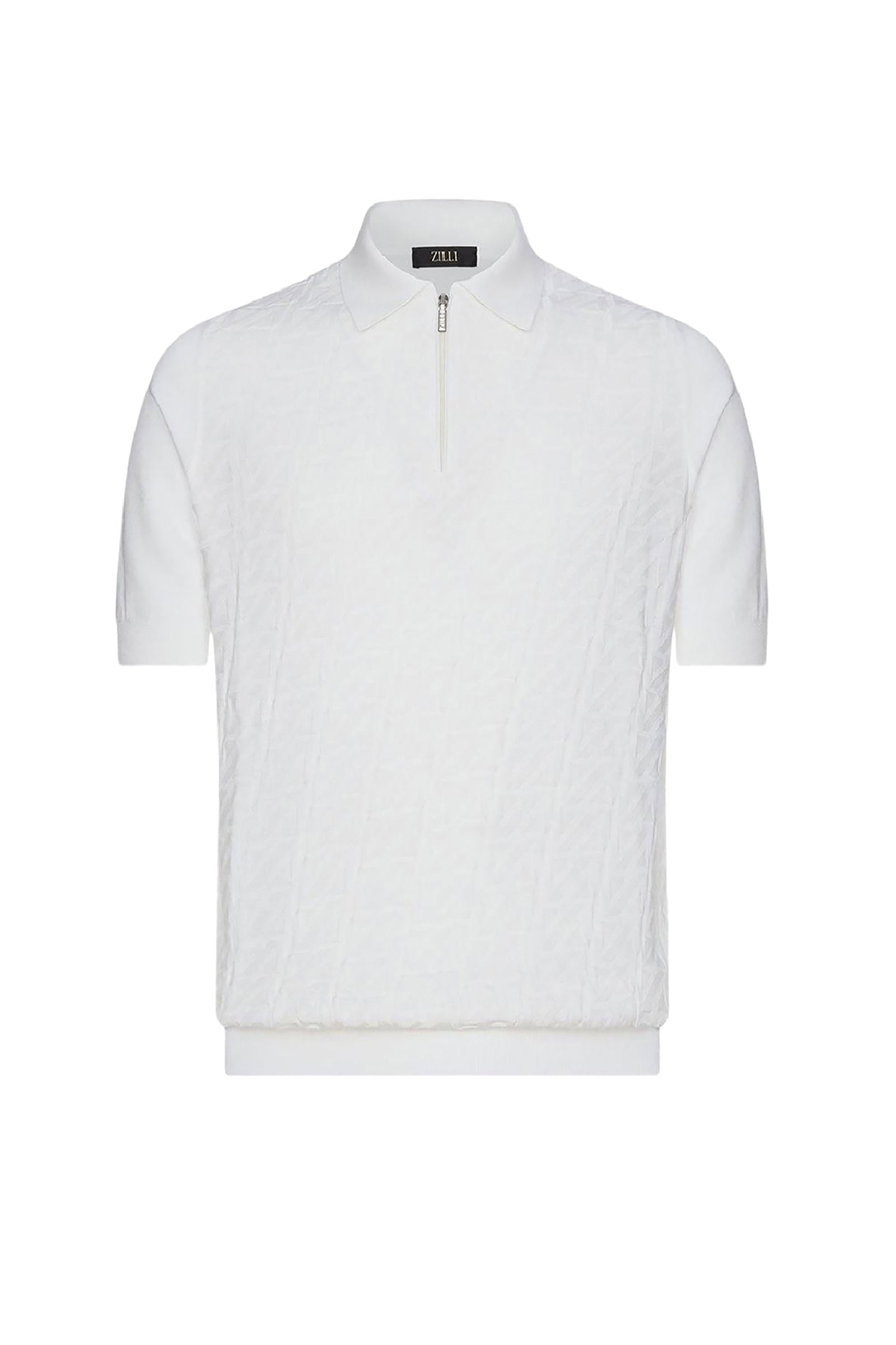 Silk blend zigzag polo shirt - White