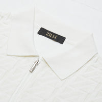 Silk blend zigzag polo shirt - White
