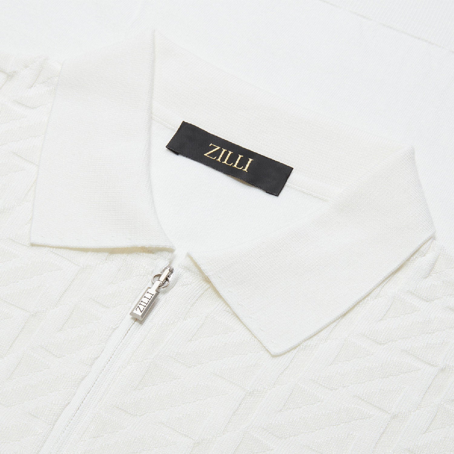 Silk blend zigzag polo shirt - White