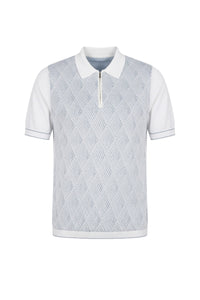 Patterned silk zip-up polo shirt - Natural White