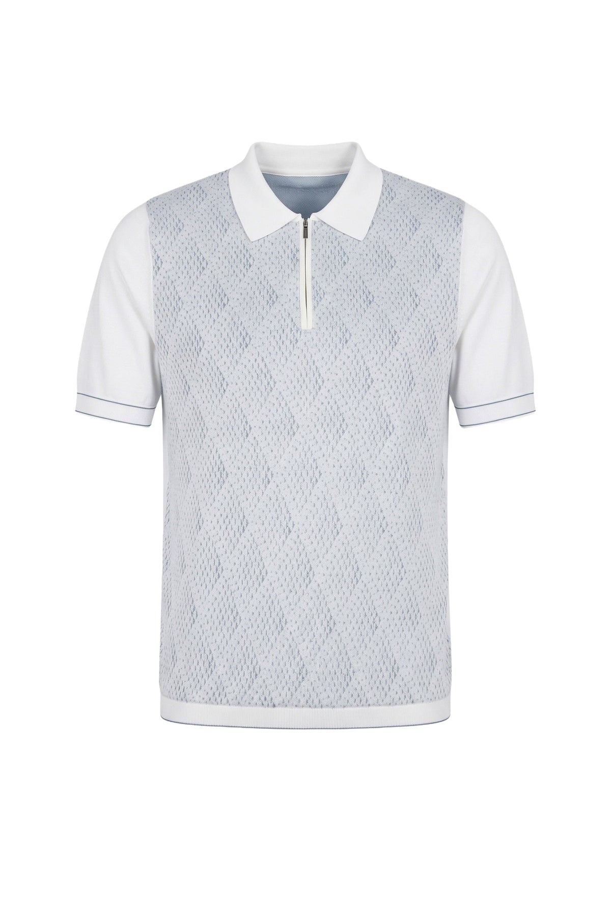Patterned silk zip-up polo shirt - Natural White