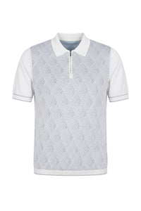 Polo zippé à manches courtes en soie - Natural White