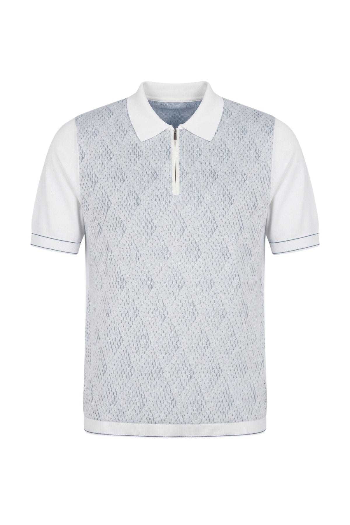 Polo zippé à manches courtes en soie - Natural White